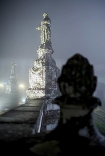 Bom Jesus do Monte, pilgrimage church of Braga in the evening fog, Braga, Braga district, Portugal,