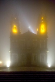 Bom Jesus do Monte, pilgrimage church of Braga in the evening fog, Braga, Braga district, Portugal,