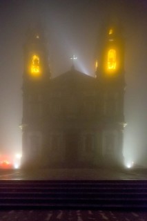 Bom Jesus do Monte, pilgrimage church of Braga in the evening fog, Braga, Braga district, Portugal,