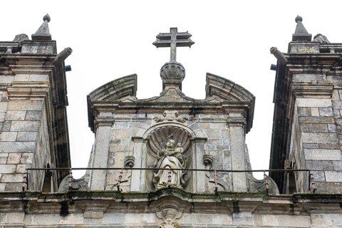 Facade of Braga Cathedral, Braga, Braga district, Portugal, Europe, aerial view, birds-eyes view,