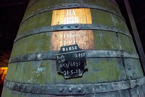 Port wine barrels, wine cellar of the Sandemann winery in Gaia, Porto, Vila Nova de Gaia, Porto