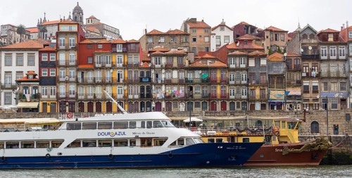 Colourful houses on the banks of the Douro in the Ribeira district, doors, Oporto, Porto district,