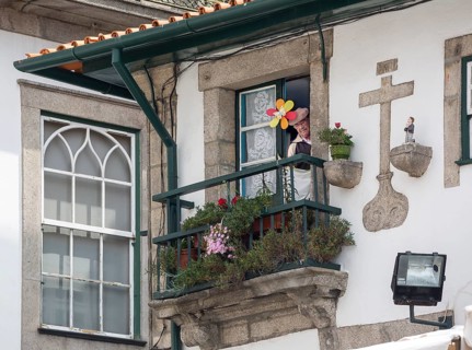 Old town balcony, Unesco cultural heritage, Oporto, Porto district, Portugal, Europe, aerial view,