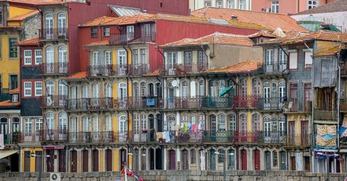 Colourful houses on the banks of the Douro in the Ribeira district, doors, Oporto, Porto district,