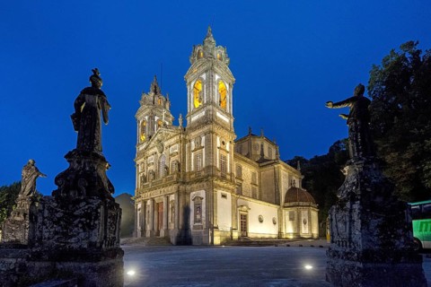 Bom Jesus do Monte, blue hour, night shot, pilgrimage church of Braga, Braga, Braga district,