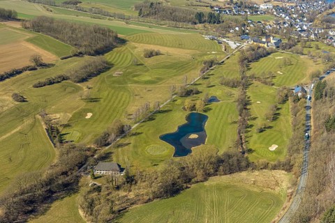 Aerial view, golf course Amecke, 9-hole course, Allendorf, Sundern, Sauerland, North