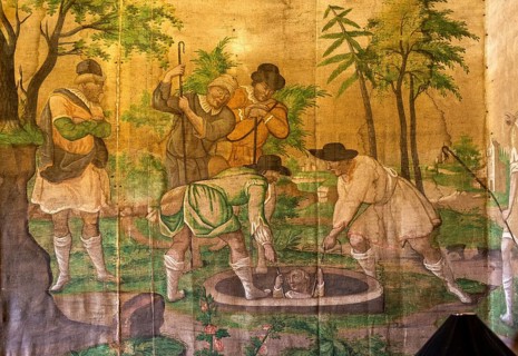Silk wallpaper with Far Eastern motifs, Casa de Sezim, Grande Escolha winery in the Minho region,