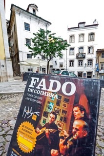 Fado poster, fado singer in a cultural centre, Coimbra, Coimbra district, Portugal, Europe, aerial