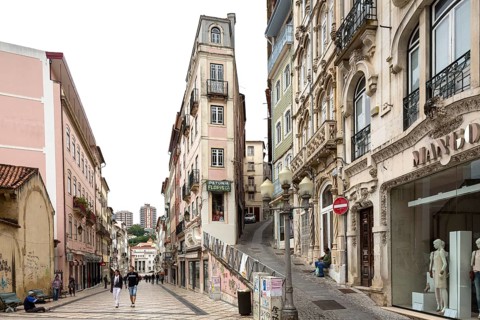 Old town and shopping street of Coimbra, Coimbra, Coimbra district, Portugal, Europe, aerial view,