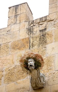 Gargoyle, Rain spout on the church facade Old Cathedral (Sé Velha), Old Town of Coimbra, Coimbra,