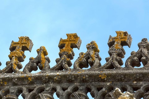 Maltese crosses on the fortress of Tomar, Castle of the Knights Templar, Templars, UNESCO cultural