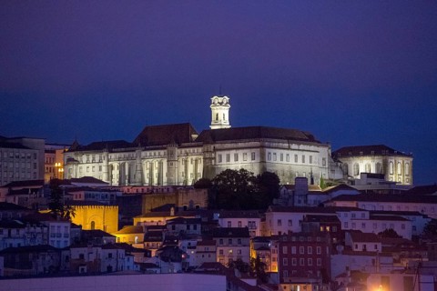 University of Coimbra in the evening light, Coimbra, Coimbra district, Portugal, Europe, aerial