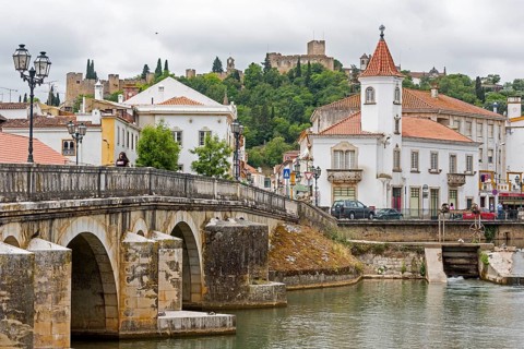 Renaissance bridge Ponte Velha over the Nabao near the historic centre of Tomar with the Convento