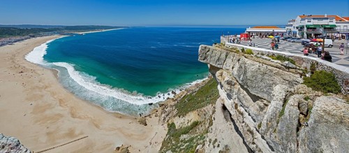 View of the city and bay of Nazaré, Nazaré, Leiria district, Portugal, Europe, Nazaré, aerial view,