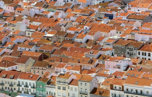Red tiled roofs, view of the city and bay of Nazaré, Nazaré, Leiria district, Portugal, Europe,