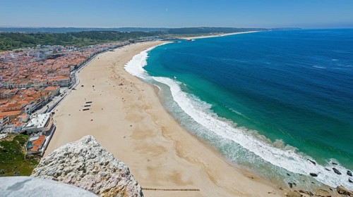 View of the city and bay of Nazaré, Nazaré, Leiria district, Portugal, Europe, Nazaré, aerial view,