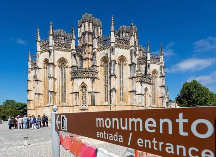 Monument sign, Monastery of Santa Maria da VitÃüria, UNESCO World Heritage Site, Monastery Church