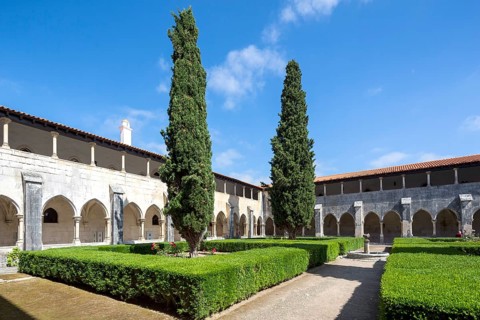 Monastery of Santa Maria da VitÃüria, UNESCO World Heritage Site, cloister with pine trees,