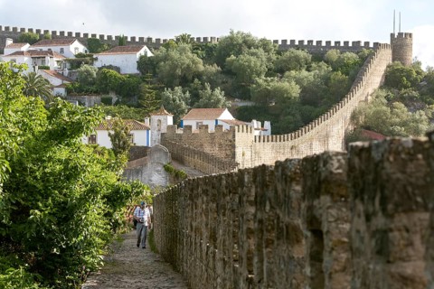 On the medieval city wall, picturesque small town Obidos, Óbidos, Leiria district, Portugal,