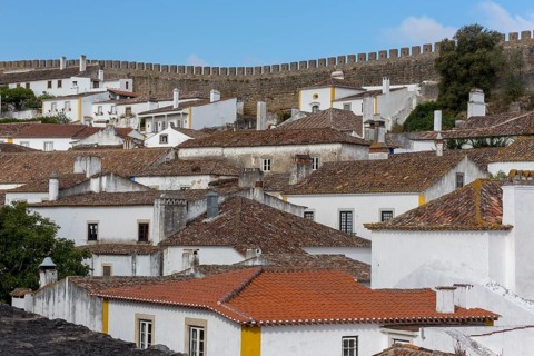 Picturesque small town Obidos, Ãbidos, Leiria district, Portugal, Europe, Óbidos, aerial view,