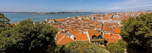View from the castle Castelo de São Jorge to the old town of Lisbon, Lisbon, Lisbon district,