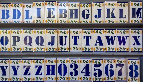 Tiles as bush letters, azulejos, Lisbon, Lisbon district, Portugal, Europe, aerial view, birds-eyes