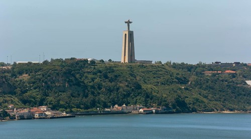 The 113m high Christ figure Cristo-Rei, Lisbon, Lisbon district, Portugal, Europe, Aerial view,
