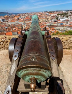 View from the castle Castelo de São Jorge to the old town of Lisbon, Lisbon, Lisbon district,