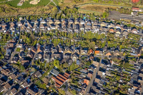 Aerial view, residential area at Grüner Weg am Auenpark, by-catch, Selm, Münsterland, North