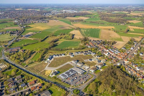 Aerial view, residential area Neuenkamp Am Alten Schützenplatz, construction site and new