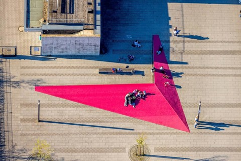 Aerial view, Campusplatz Nord with ground painting and resting places, Selm, Münsterland, North