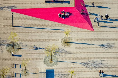 Aerial view, Campusplatz Nord with ground painting and resting places, Selm, Münsterland, North