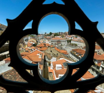 View through wrought iron grating from Portugal's most famous lift Elevador do Município or