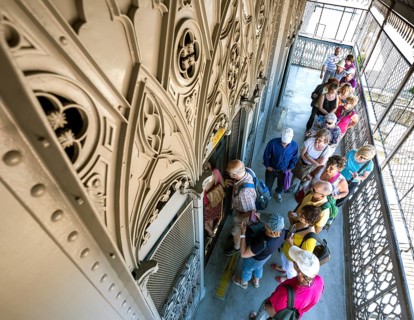 Queue in front of the most famous lift in Portugal Elevador do Município or Elevador da Biblioteca