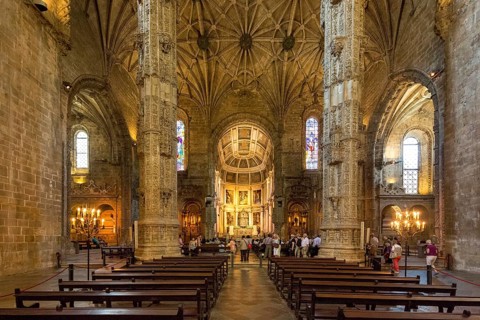Nave, Mosteiro dos Jerónimos, UNESCO World Heritage Site, Lisbon, Lisbon District, Portugal