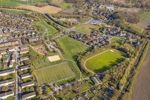 Aerial view, PSV Bork Stadion football stadium on Waltroper Straße, secondary pitches, Bork, Selm,