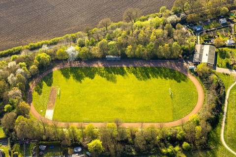 Aerial view, PSV Bork Stadion football stadium on Waltroper Straße, Bork, Selm, Münsterland, North