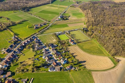 Aerial view, housing estate Immenbrock and football stadium sports field Am Kohuesholz of