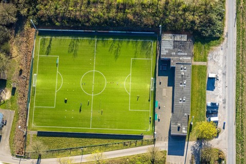 Aerial view, football stadium sports field Am Kohuesholz of Grün-Schwarz Cappenberg, Cappenberg,