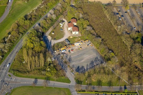 Aerial view, accommodation and construction site, Festplatz Auf dem Südfeld, Bork, Selm,