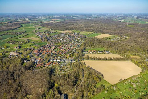Aerial view, residential area, local view Cappenberg, Selm, Münsterland, North Rhine-Westphalia,