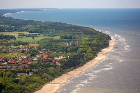 GÄ...ski, lighthouse, sandy beach, blue water, Baltic Sea coast, Województwo zachodniopomorskie,