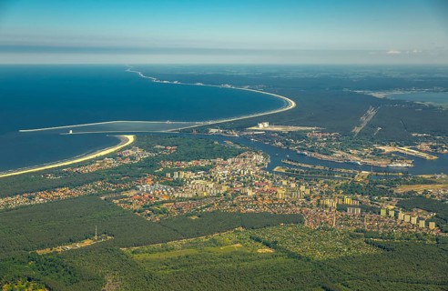 Overview, Baltic Sea coast, Baltic Sea, Poland, ÅšwinoujÅ'cie Swinoujscie, Europe, aerial view,