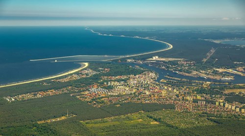 Overview, Baltic Sea coast, Baltic Sea, Poland, ÅšwinoujÅ'cie Swinoujscie, Europe, aerial view,