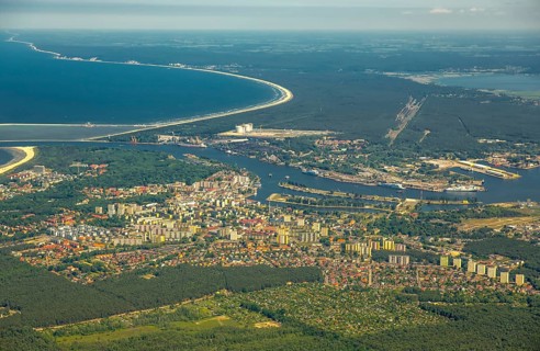 Overview, Baltic Sea coast, Baltic Sea, Poland, ÅšwinoujÅ'cie Swinoujscie, Europe, aerial view,