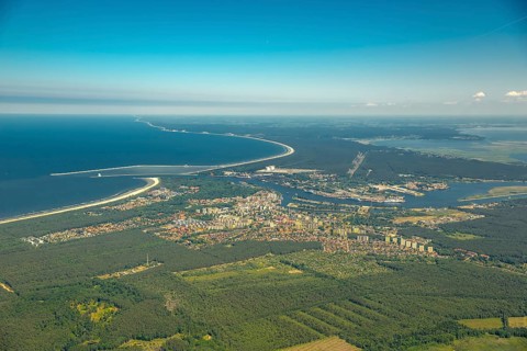Overview, Baltic Sea coast, Baltic Sea, Poland, ÅšwinoujÅ'cie Swinoujscie, Europe, aerial view,