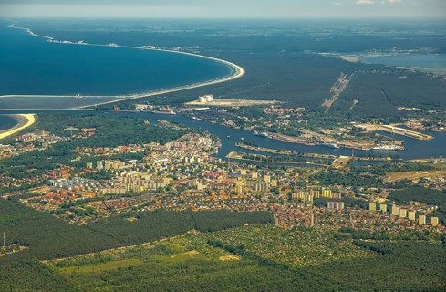 Overview, Baltic Sea coast, Baltic Sea, Poland, ÅšwinoujÅ'cie Swinoujscie, Europe, aerial view,