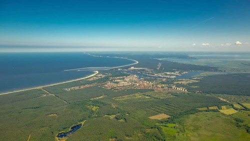 Overview, Baltic Sea coast, Baltic Sea, Poland, ÅšwinoujÅ'cie Swinoujscie, Europe, aerial view,