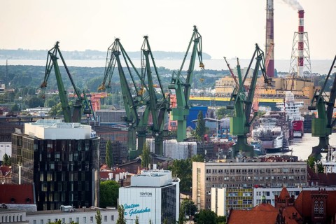 GdaÅsk, view from St. Mary's Church, Gdansk harbour, Gdansk, Baltic Sea coast, Baltic Sea,