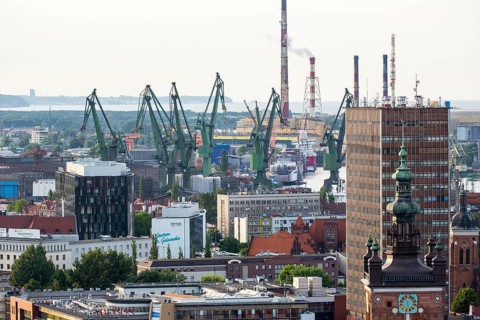 GdaÅsk, view from St. Mary's Church, Gdansk harbour, Gdansk, Baltic Sea coast, Baltic Sea,